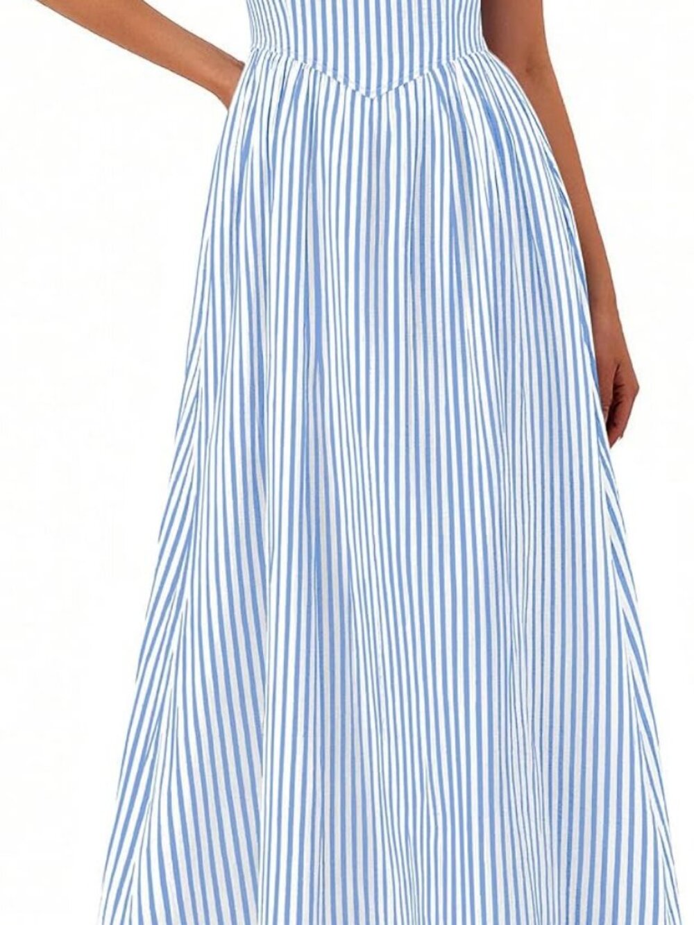PRETTYGARDEN Blue Striped Maxi Dress M
